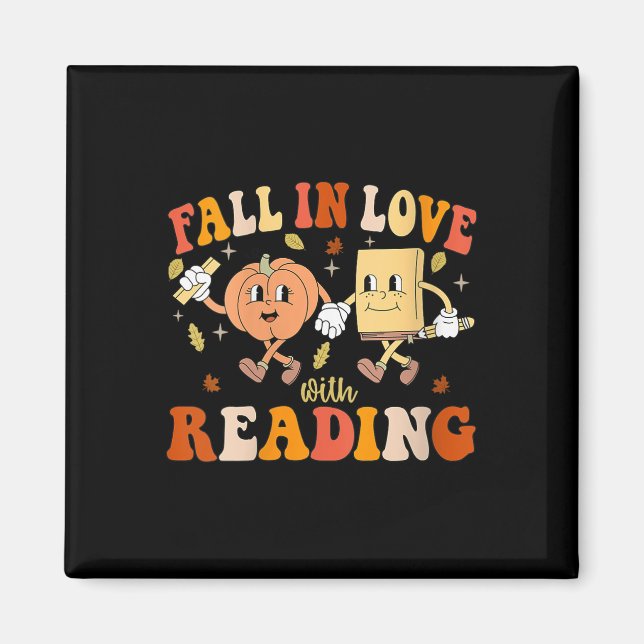 Womens Groovy Fall In Love With Reading Thanksgivi Magnet (Framsidan)