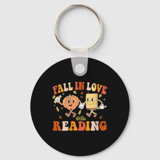 Womens Groovy Fall In Love With Reading Thanksgivi Nyckelring