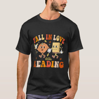 Womens Groovy Fall In Love With Reading Thanksgivi T Shirt