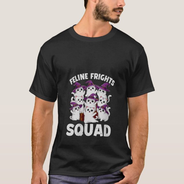 Womens Groovy Kattdjur Frights Squad Spooky Cats L T Shirt (Framsida)