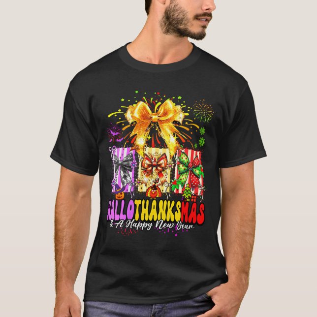 Womens Hallothanksmas &amp; A Happy New Years Eve  T Shirt (Framsida)