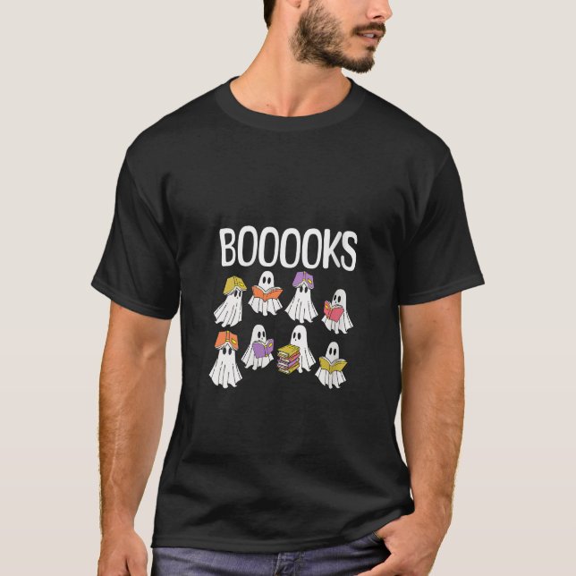 Womens Halloween Boooks Cute Ghost Reading Bokar T Shirt (Framsida)