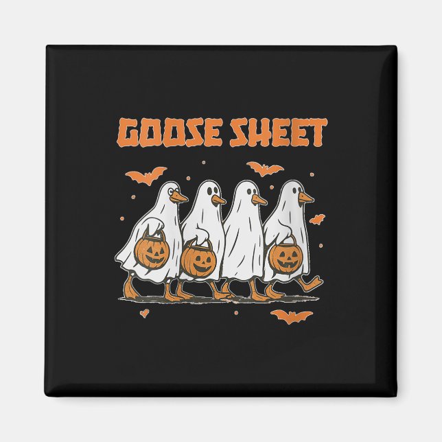 Womens Halloween Fall Goose Sheet Ghost Floral Aut Magnet (Framsidan)