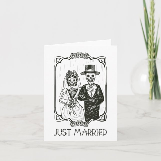 Womens Halloween Skeletons Bride och Groom bara Mo Kort (Framsida)
