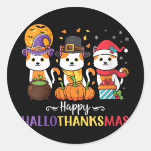Womens Halloween-Thanksgivingen Jul Cats Lycklig Runt Klistermärke
