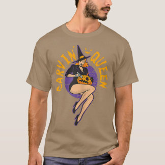 Womens Halloween Witch Pumpkin Carvin' Queen T Shirt