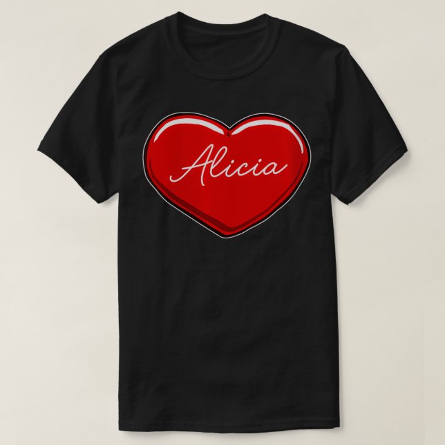 Womens Hand plockade Heart Alicia First Namn Heart T Shirt (Design framsida)