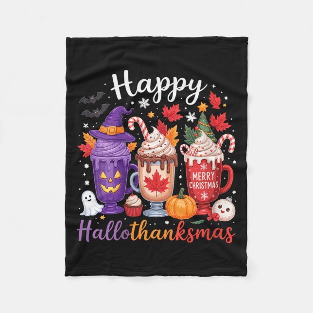 Womens Happy Hallothanksmas Coffee Lover Halloween Fleecefilt (Framsidan)