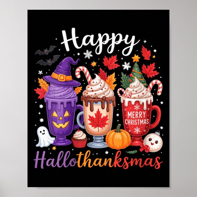 Womens Happy Hallothanksmas Coffee Lover Halloween Poster (Framsidan)