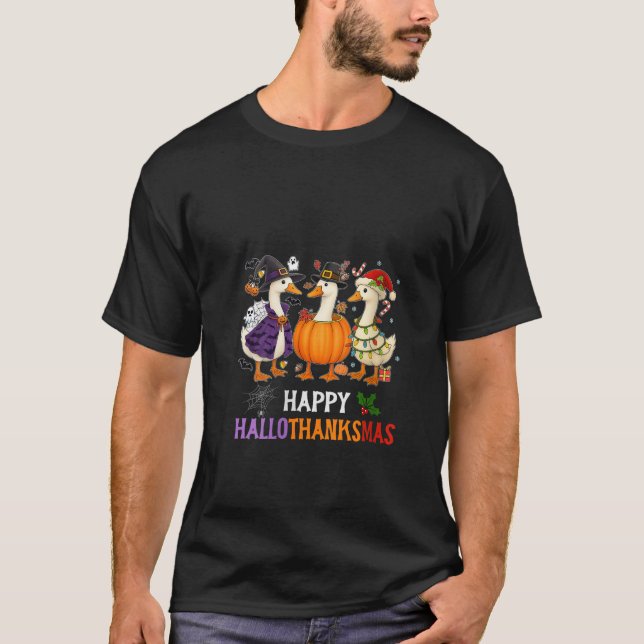 Womens Happy Hallothanksmas Halloween Thanksgiving T Shirt (Framsida)