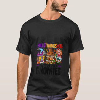 Womens Happy Hallothanksmas With My Gnomies Gnome  T Shirt
