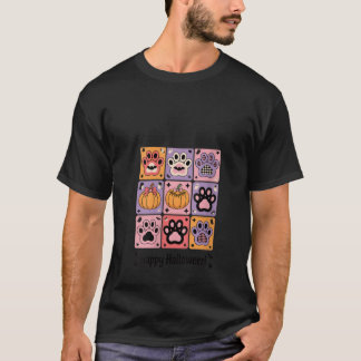 Womens Happy halloween Paw Skriv ut Pumpkin Ghost T Shirt