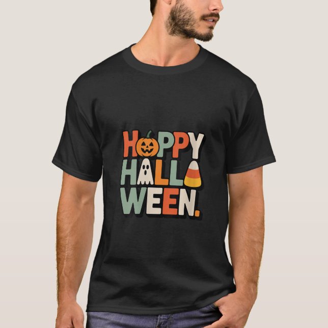 Womens Happy Halloween Pumpkin Ghost Candy Corn Fu T Shirt (Framsida)