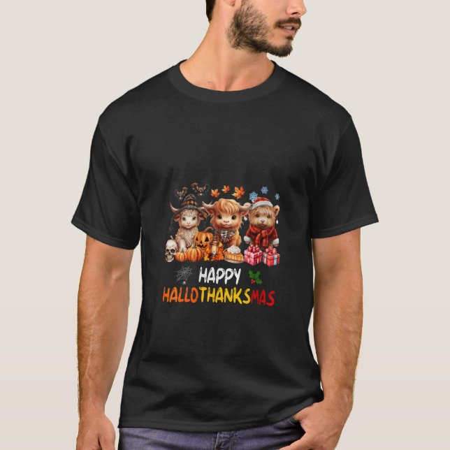 Womens Happy Halloween Thanksgiving Christmas High T Shirt (Framsida)