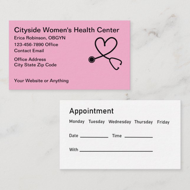 Women's Health OBGYN Appointment Cards Tidsbeställning Kort (Fram/baksida)