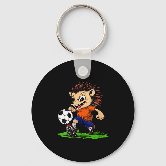 Womens Hedgehog Footballer V-nacke Nyckelring (Framsida)