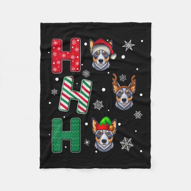 Womens Ho Ho Ho Blue Heeler Dog Matching Christmas Fleecefilt (Framsidan)