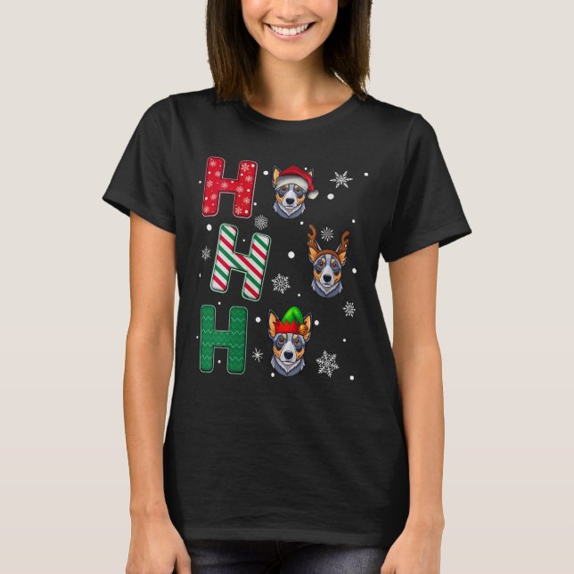 Womens Ho Ho Ho Blue Heeler Dog Matching Christmas T Shirt (Framsida)