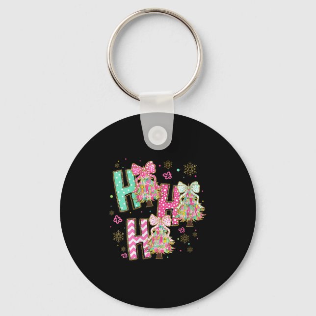 Womens Ho Ho Ho Merry Christmas Coquette Bow Xmas  Nyckelring (Framsida)