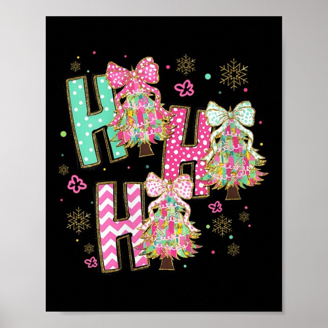 Womens Ho Ho Ho Merry Christmas Coquette Bow Xmas  Poster (Framsidan)