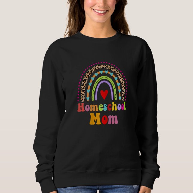 Womens Homeschool Mom Leopard Rainbow Back To Scho T Shirt (Framsida)