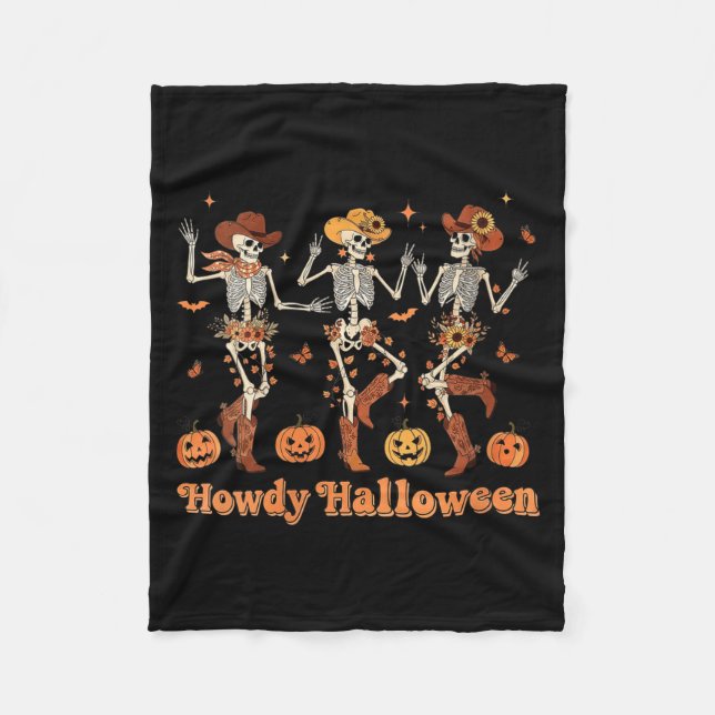 Womens Howdy Halloween Cowboy Cowgirl Skeleton Dan Fleecefilt (Framsidan)