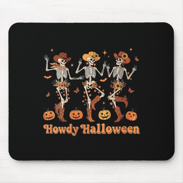 Womens Howdy Halloween Cowboy Cowgirl Skeleton Dan Musmatta (Framsidan)