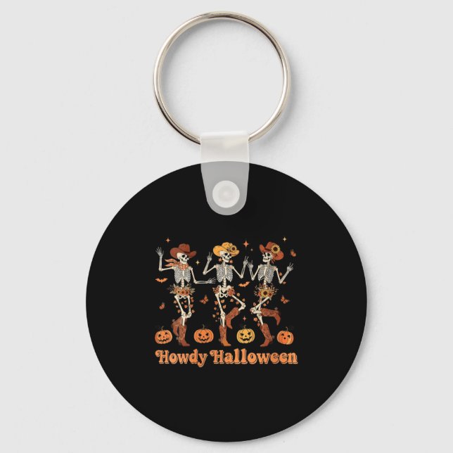Womens Howdy Halloween Cowboy Cowgirl Skeleton Dan Nyckelring (Framsida)