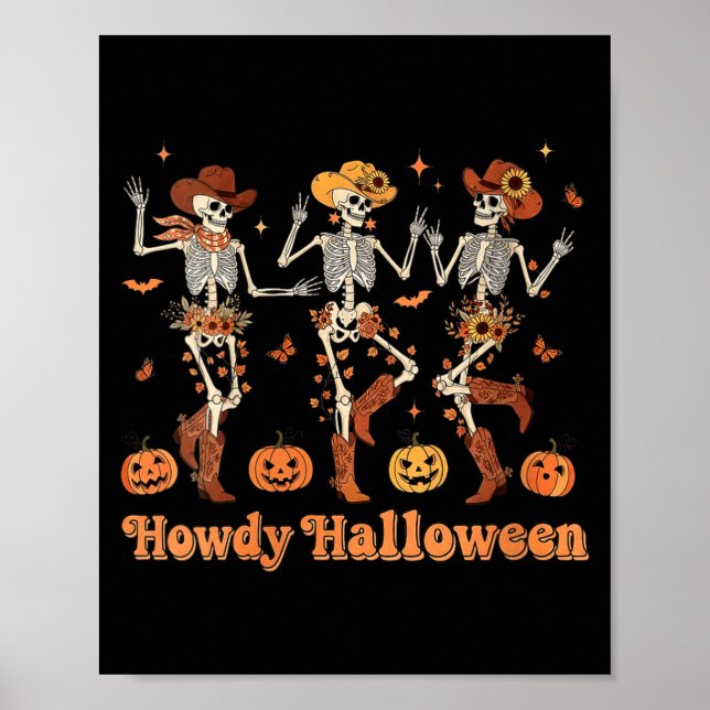 Womens Howdy Halloween Cowboy Cowgirl Skeleton Dan Poster (Framsidan)