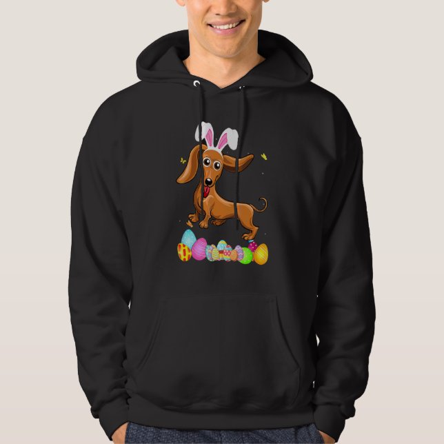 Womens Hund Presenter Cute Bunny Dachshund Eggs Hoodie (Framsida)