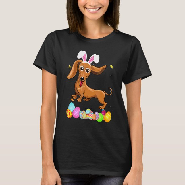 Womens Hund Presenter Cute Bunny Dachshund Eggs T Shirt (Framsida)