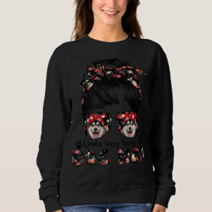 Womens Husky Hund Mamma Messy Bun Hair Glasses T Shirt