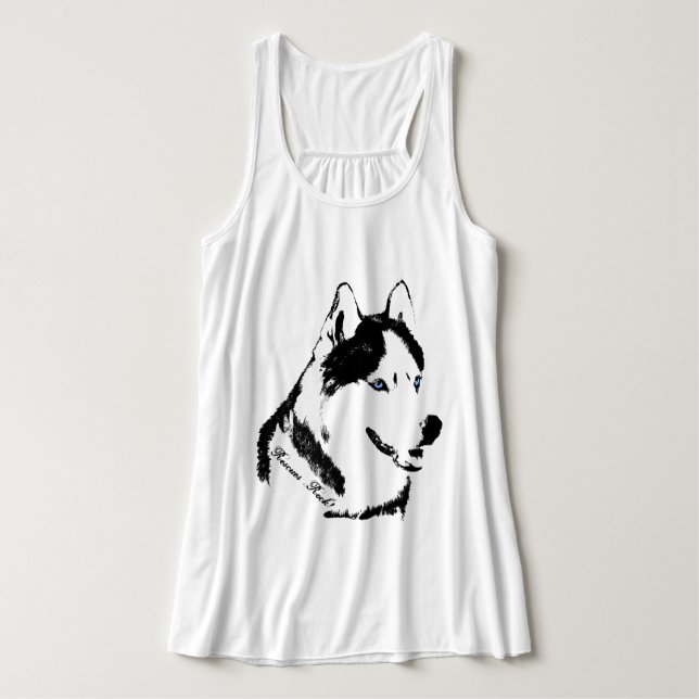 Womens Husky Tanktop Shirt Sled Hund Dam Shirt Linne Med Racerback (Design framsida)