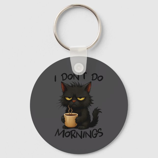 Womens I Don't Do Mornings Funny Quote Black Cat L Nyckelring (Framsida)