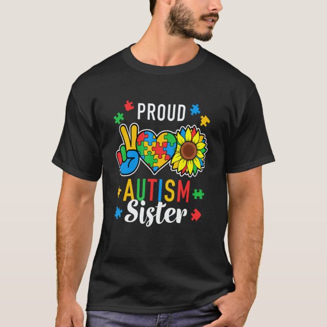 Womens I'm A Proud Autism Sister Autism Awareness T Shirt (Framsida)