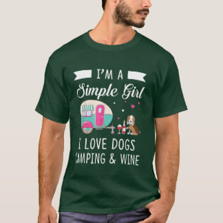 Womens Im A Simple Girl Love Dogs Camping And Wine T Shirt