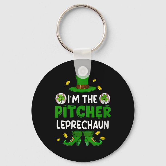 Womens Im Pitcher Baseball St. Patricks Day Boy Sh Nyckelring (Framsida)