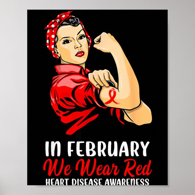 Womens In February We Wear Red - Heart Disease Awa Poster (Framsidan)