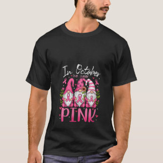 Womens In October We Wear Pink Ribbon Gnomes Women T Shirt