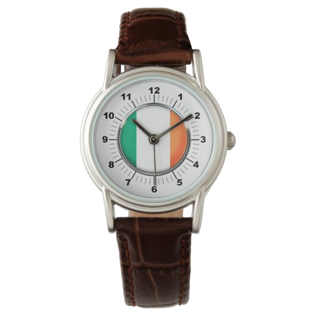 Women's Ireland Flagga Classic Brown Leather Watch Armbandsur (Framsida)