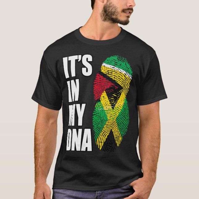Womens Jamaican och Guyanese Mix DNA Flagga Herita T Shirt (Framsida)
