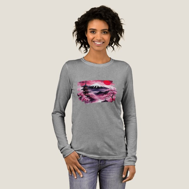 Women's Japanese Scenery longsleeve Tshirt  T Shirt (Hel framsida)