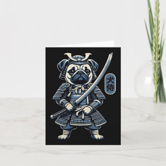 Womens Japanska Samurai Hund Tattoo, Pug Hund Kawa Kort (Framsida)