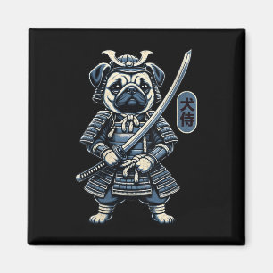 Womens Japanska Samurai Hund Tattoo, Pug Hund Kawa Magnet