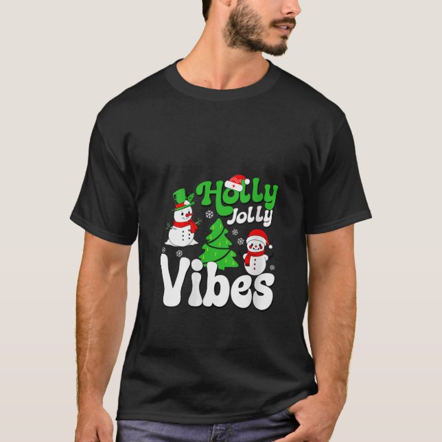 Womens Jolly Vibes Retro Snowman Christmas V Neck  T Shirt (Framsida)