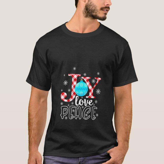 Womens JOY KÄRLEK PEACE jul Snöflingor Boll V- T Shirt (Framsida)