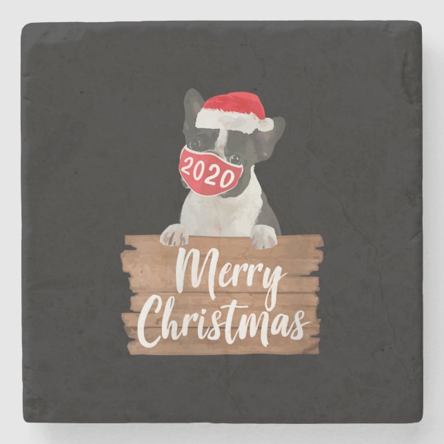Womens jul Hund Gift Boston Terrier 2020 Mask Stenunderlägg (Framsidan)