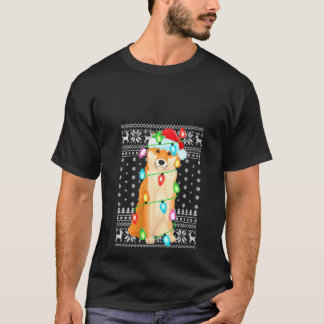 Womens Julafton Lighting Santa Hat Ugly Shiba Inu  T Shirt