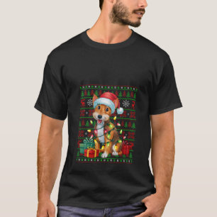 Womens Julafton Ljus Ugly Santa Hat Wire Fox Terri T Shirt