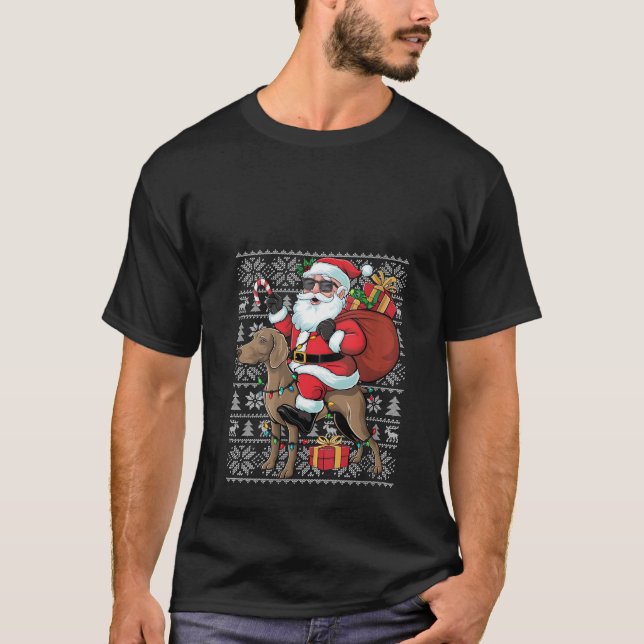 Womens Julafton Ugly Santa Riding Rhodesian Ridgeb T Shirt (Framsida)
